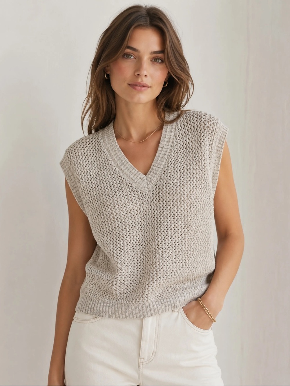 Joie open weave crocheted sleeveless sequined sweater XL